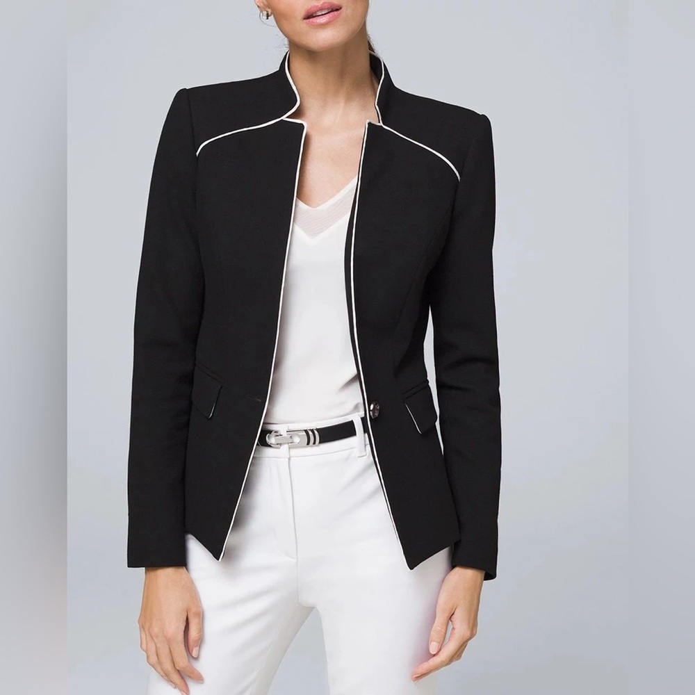 NWOT WHBM Piped Contrast Blazer in Black White Trim Size 0